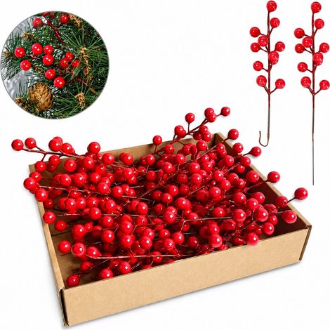Lot de 32 décorations pour sapin de Noël – Brins de baies rouges artificielles de 22,6 cm (incluant des baies de houx), idéal pour la décoration DIY de la maison durant les fêtes de fin d'année. (1/5)