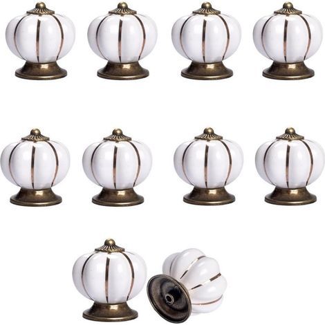 10 pomos de cerámica vintage con forma de calabaza de 40x40 mm (diámetro x altura), tiradores de muebles antiguos, tiradores de cajones con tornillos para cocina, armario, cómoda, ropero. (1/5)
