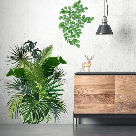 Stickers Muraux Plantes Vert Stickers Muraux Plantes Tropicales Nordiques Feuilles De Monstera Jardin Petite Décoration De Maison Fraîche (1/4)