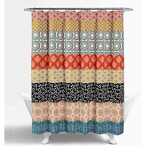 Lush Decor 16t000209 Bohème à Rayures Rideau de Douche, 180 x 180 cm, Turquoise/Orange (1/3)