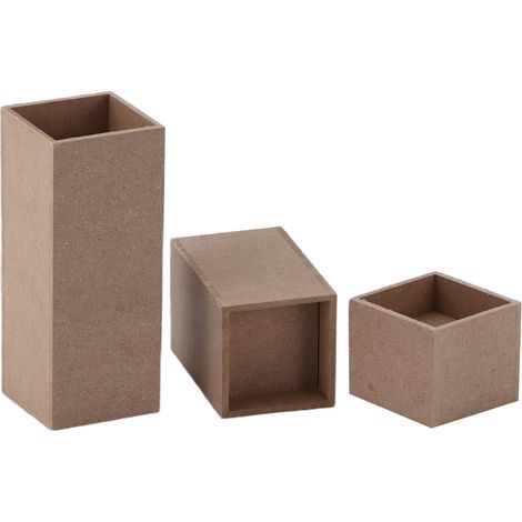 Lot de 3 bougeoirs en bois rustiques naturels carrés pour la décoration de la maison, des fêtes et des cadeaux. Trou carré. (1/5)