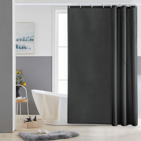 c Petit Rideau de Douche Gris Foncé Anti Moisissure Tissu en Polyester Imperméable Rideaux de Douche Textile Lavable pour Baignoire ou la Salle de Bain 10 Crochets de Rideau Douche-150x200cm. (1/5)