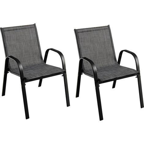 COSTWAY Set di 2/4 Sedie per Esterni con Tessuto Traspirante, Sedie Ergonimiche ed Impilabile per Risparmiare Spazio, per Giardino, Cortile e Balcone (55 x 67 x 83 cm, 2) (1/5)