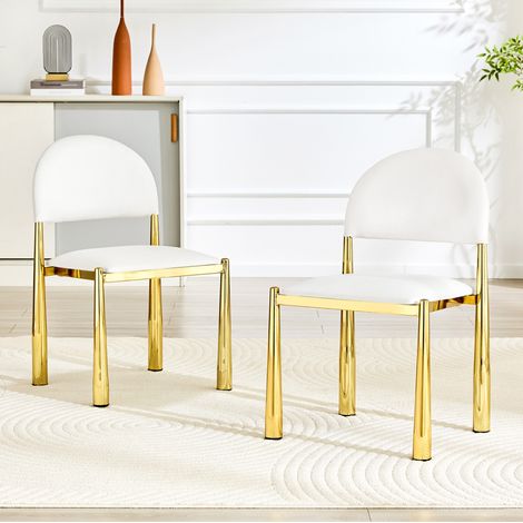 Silla de comedor 80 cm en blanco de PU con patas de metal, juego de 2, diseño elegante (1/5)