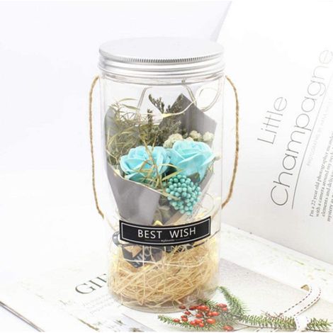 Savon artisanal, bouquet de roses, guirlande lumineuse LED en bouteille avec cordelette pour suspendre, cadeau idéal pour la Saint-Valentin, un mariage, un anniversaire ou toute autre occasion. (1/5)