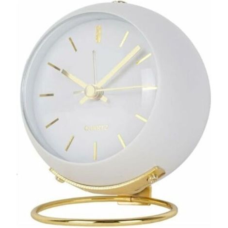 Analog Alarm Clock with Lights, Small Retro Silent Alarm Clock, Bedside Alarm Clock for Students, Luminous Pointer Clock, Suitable for Heavy Sleepers, Placed on the Desk, Bedside, Living Room (White) (1/5)