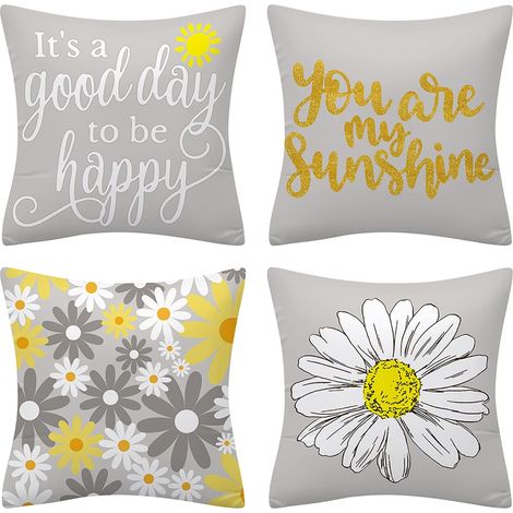 Square Daisy Floral Letter Print Sofa Pillowcase (45 x 45 cm) 4 pieces (1/5)