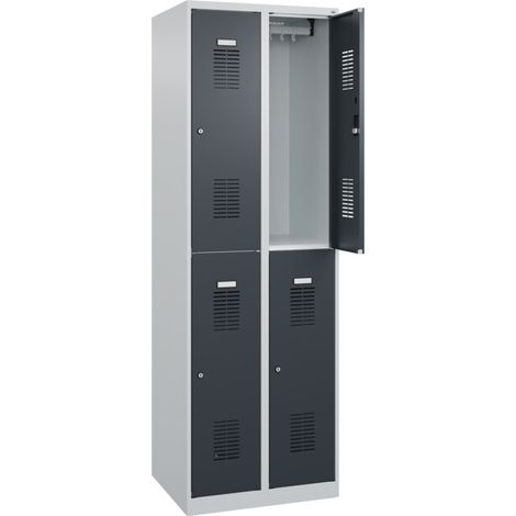 C+P Armoire double étage Basis PLUS, 4 casiers, 1850x600x500mm, 7035/7016 (1/5)