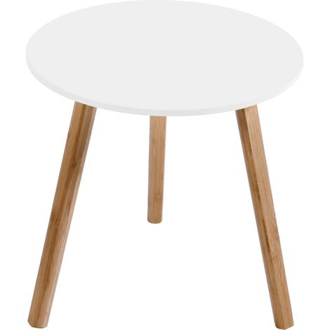 tavolino salotto "lizzy" bianco in bamboo, ø40 cm