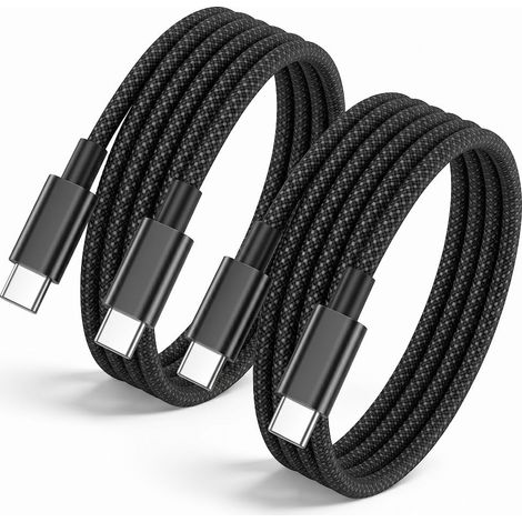 Cable USB C vers USB C 2M Lot de 2, 60W Cable iPhone USB-C Nylon Tressé cable USBC Charge Rapide, Câble Type C Fil iPhone Cordon USB-C pour Apple iPhone 17 16 Pro Max/16e/15 Plus/,iPad MacBook Pro/Air