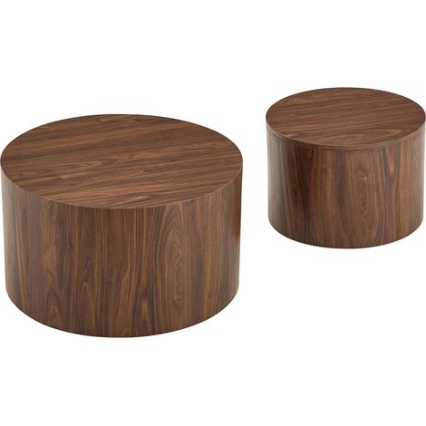 Set di 2 tavolini da caffè rotondi a nido in MDF effetto noce con contenitore (1/5)