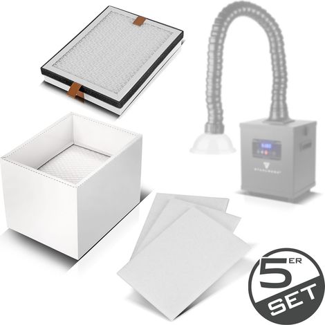 STAHLWERK 5-teiliges Filter-Set für Rauchabsaugung FE-150 ST - 3 Vorfilter-Filtermatten, 1 HEPA H13 Filter (EN 1822), 1 Aktivkohle-Hauptfilter, ermöglicht effektive Luftreinigung von bis zu 99,97 %
