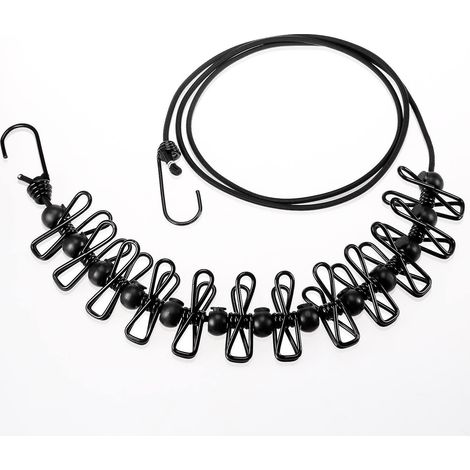 Cordon de lin portable avec 12 clips, réglable et résistant, adapté aux voyages en plein air et au camping (1/3)