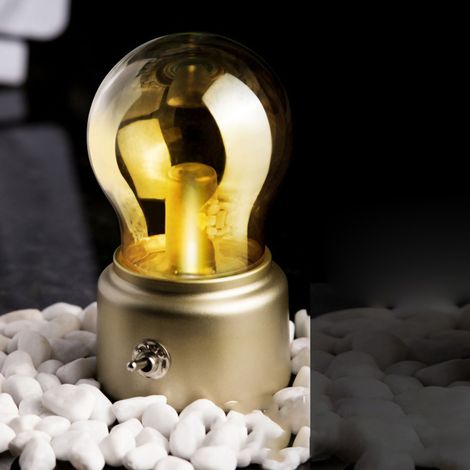 Veilleuse USB rechargeable en forme d'ampoule, lampe de bureau continue pour dortoir, chambre à coucher, chevet, doré