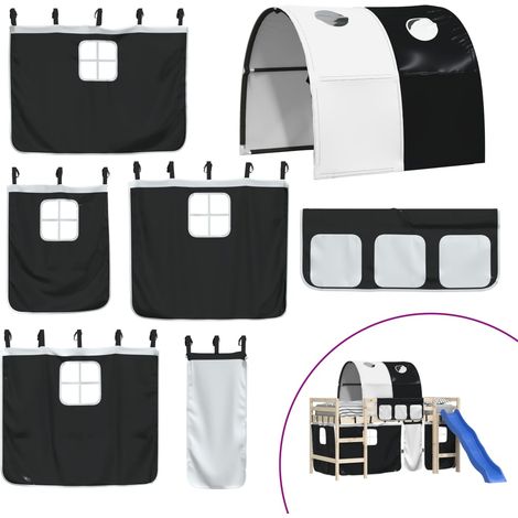 Rideaux pour lit mezzanine avec tunnel blanc et noir polyester CFW80064