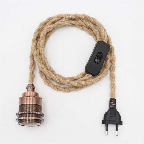 Kit de lampe à suspension en corde de chanvre Vintage avec prise interrupteur DIY Tête unique suspendue Câble de lumière Corde E27 Prise Textile Cordon Décor Éclairage pour Chambre Salon Cuisine B Num (1/5)