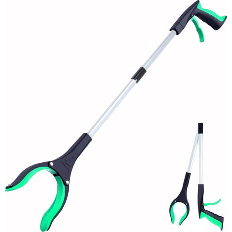Pince télescopique de 82 cm avec mâchoires rotatives à 360°, poignées ergonomiques et mâchoires magnétiques pour la collecte des déchets (verte). (1/5)