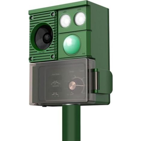 Solar-powered ultrasonic squirrel repellent for outdoor use, with motion sensors to keep birds, dogs, and cats away from the garden. (1/4)