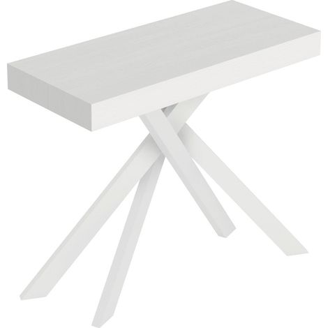 Consolle Allungabile 90-300x40x77 cm Saki Bianco Frassino Gambe Bianche (1/5)