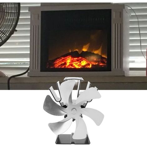 Ventilateur de cheminée, ventilateur thermique, poêle à pétrole, poêle à bois, ventilateur thermique auto-générateur, argent (1/5)