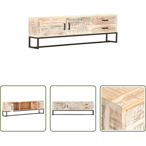 vidaXL Buffet bois -  Meuble TV Blanc 140 x 30 x 45 cm Bois d'acacia massif (1/5)