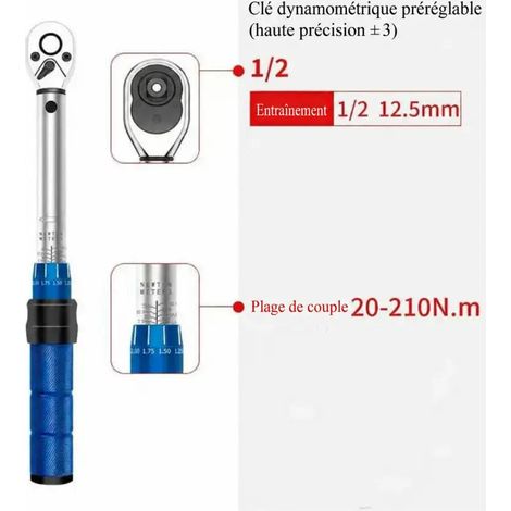 Manuzen - Clé dynamométrique réglable – 1 – 2″ – 210 N·m – 2″ – 20 à 210 N·m