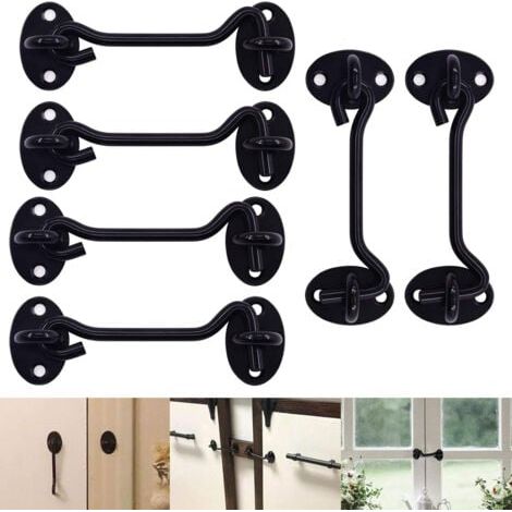 Lot de 6 loquets de porte de grange en acier inoxydable robuste avec vis de montage, crochets de cabine et loquet pour fenêtre, porte coulissante, chambre à coucher (1/5)