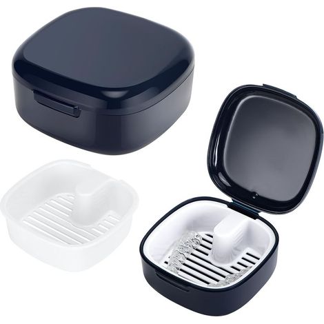Boîte de rangement (bleu)pour prothèses dentaires avec tami,boîte à appareils orthodontiques,Boîtes pour Prothèses Dentaires,boîte à attelles dentaires pour support,boîte de nettoyage (1/5)