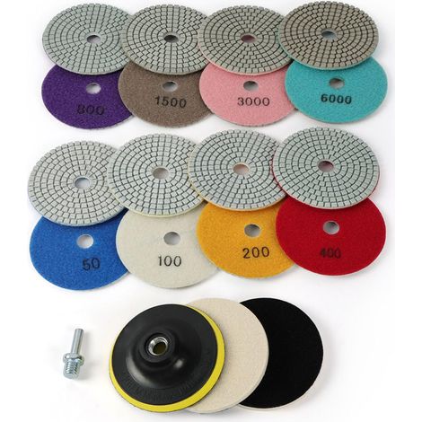 Disque de Polissage Diamant, 11pcs Disque de Tampons de Polissage Humides et Secs Diamant, 4 pouces 50 à 6000 kit de Polissage Humide du Marbre, Kit Polissage Granite Marbre Pierre Naturelle (1/5)