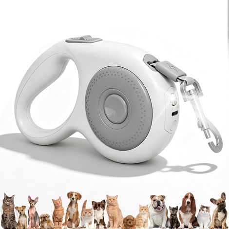 Laisse rétractable pour chien : laisse pour chien extensible de 5 m avec lumière LED, 180 °, anti-enchevêtrement, convient pour les chats et les races de chiens de petite, moyenne et grande taille (1/5)