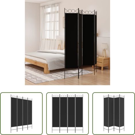 Raumteiler -  4-tlg. Paravent Schwarz 160x200 cm Stoff (1/5)