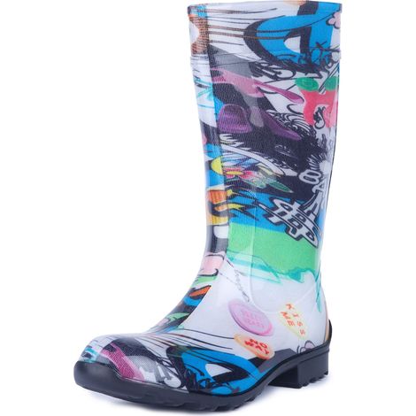 Ladeheid Bottes de Pluie Femme en Caoutchouc PVC avec Semelle Extérieure Antidérapante 100% Imperméable Chaussures pour Femmes résistantes à l'eau LA-967 (Journal, 39 EU)