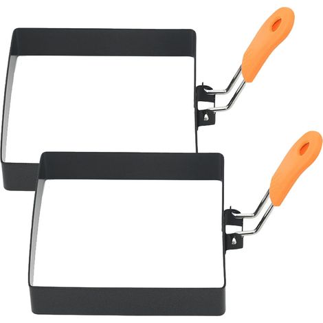 Deux cercles à œufs carrés, moules à œufs carrés en acier inoxydable, adaptés aux sandwichs du petit-déjeuner, aux crêpes, etc.