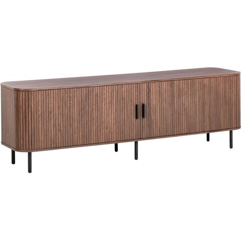 Beliani TV Stand Dark Brown 2 Doors Retro Sliding Cabinet Door Cable Engineered Wood, 6 Shelves, Laminated, 180 x 45 x 58 cm BRADLEY (1/5)