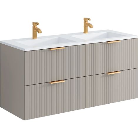 Meuble de salle de bain suspendu strié avec vasque à encastrer - Beige - 120 cm - ZEVARA (1/5)