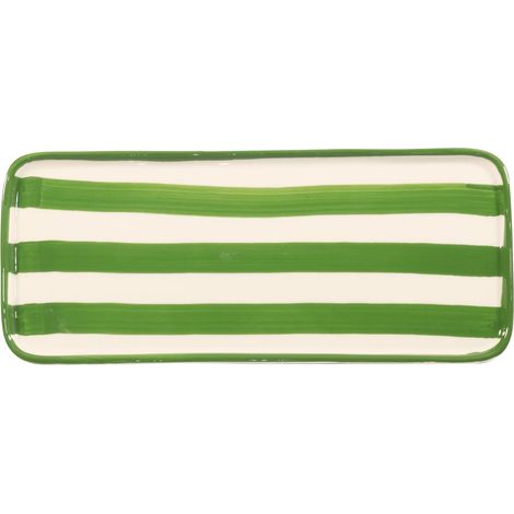 Lido Set 2 Piatti Rettangolari Serie Righe in Ceramica Artigianale Verde Made in Italy Design Moderno ed Elegante per Tavola Raffinata