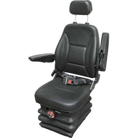 Sedile universale regolabile in altezza e peso 40-120 kg, con braccioli e schienale ribaltabile 50-90° per trattore, macchine agricole, industriali e carrelli elevatori (1/5)