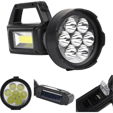 Lampe de poche portable rechargeable solaire à 7 LED avec COB Sidelight Charge USB Super Bright LED Lampe de poche Projecteur pour le camping en plein air Travaux d'urgence (1/5)