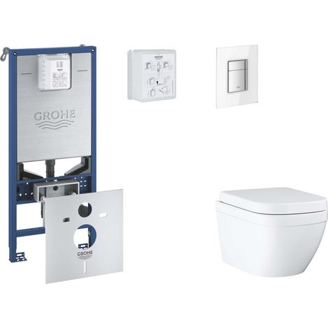 Grohe Rapid SLX - Set bâti-support, cuvette, abattant SoftClose, plaque de déclenchement Skate Cosmopolitan, Triple Vortex, Moon White SANI11BB3107