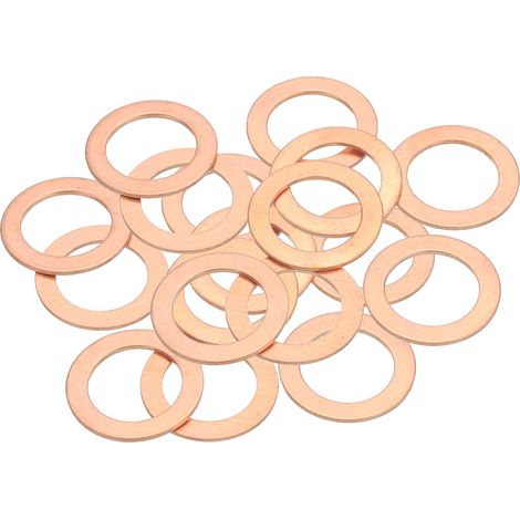 18Pcs Rondelles Métal Plates, M16 Rondelles Cuivre Joint, 16mm ID, 24mm OD, 1mm Épaisseur D'Étanchéité Cuivre Kit Rondelles Écrasées Assortiment pour Boulons Vis Réparation (1/5)