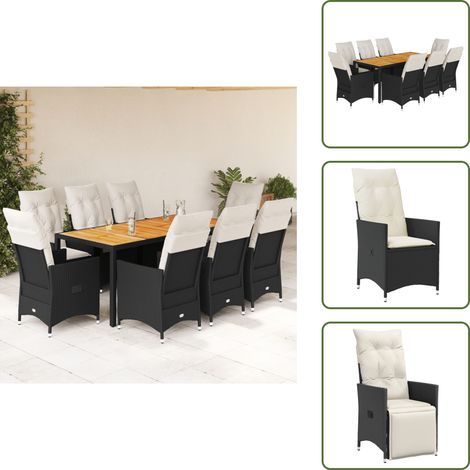 The Living Store Ensemble à manger de jardin 9pcs coussins noir résine tressée - Ensemble Salon De Jardin - Mobilier De Jardin - Chaises Pliantes - Fauteuil Inclinable - Table Basse (1/5)