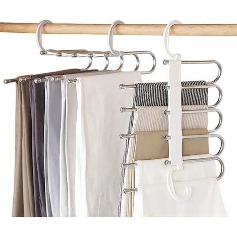 Cintre organisateur de placard – Pour pantalons et vêtements – Antidérapant – Métal / acier inoxydable (1/5)