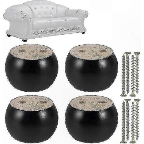 Lot de 4 pieds de meubles ronds en eucalyptus noir de 50 mm, adaptés aux canapés, lits, fauteuils et armoires (noir). (1/5)