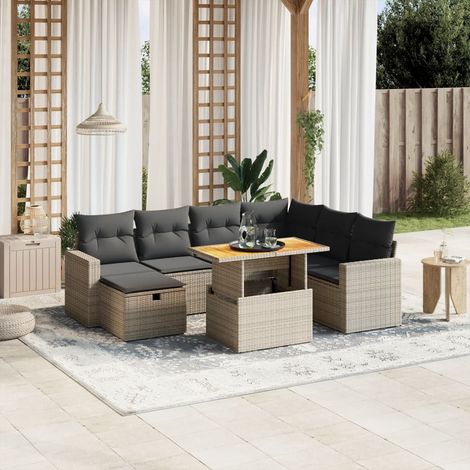 8-tlg. Garten-Sofagarnitur mit Kissen Grau Poly Rattan vidaXL (1/3)