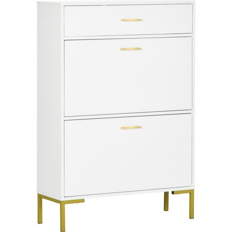 Three Drawer Slim Shoe Storage Cabinet, 12 Shoe Pairs - White (1/5)