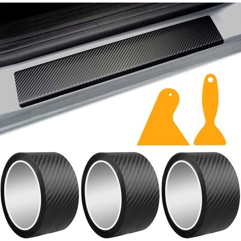 3 Rouleaux Protection Seuil de Porte Voiture, 5 cm x 3 m Film Carbone, Anti-Rayures, Imperméable, Autocollants (1/5)