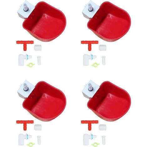 Set mit 4 automatischen Geflügeltränken aus Kunststoff mit Schlauchanschluss für Wildvögel, universell, rot (1/5)