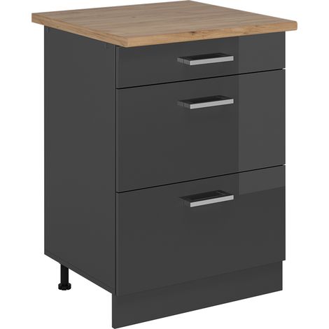 Meuble cuisine R-Line, Anthracite Haute brillance, 60cm avec tiroirs, PT Chêne, Vicco (1/5)