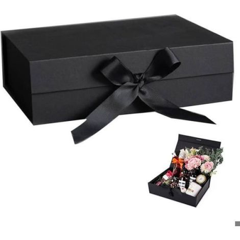 Boîte Cadeau Avec Couvercle Magnétique Boite Cadeau Pliable 26 x 19 x 8 cm Boite Cadeau Pliable Bowknot Boite Cadeau Vide Noir (1/4)