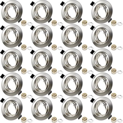 Lot de 20 Projecteurs Encastrables GU10, Cadre Nickel Brossé (1/5)